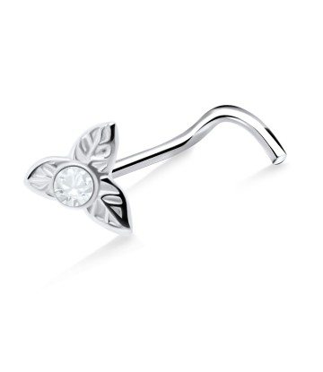 Stone Placed Leaves Silver Curved Nose Stud NSKB-671